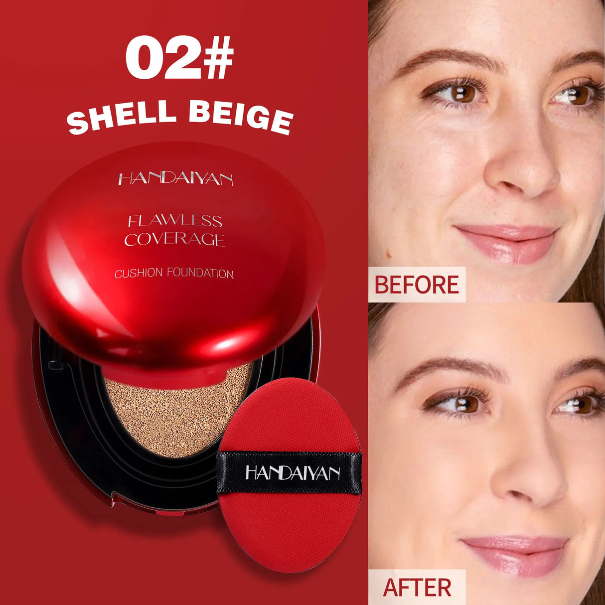 Long Wear Air Cushion Foundation Natural Finish Whitening Concealer Oil Free Makeup Base for Women Lightweight Cover