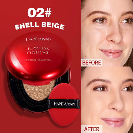 Long Wear Air Cushion Foundation Natural Finish Whitening Concealer Oil Free Makeup Base for Women Lightweight Cover