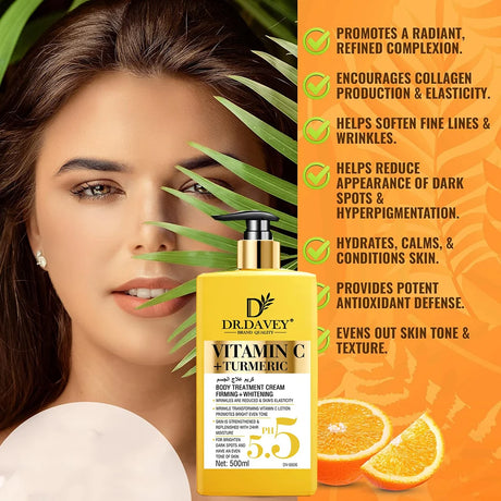 Vitamin C+Turmeric Body Lotion Brightening Cream. Anti-aging cream for age spots, dark spots on face, hands, body. Large 500ml