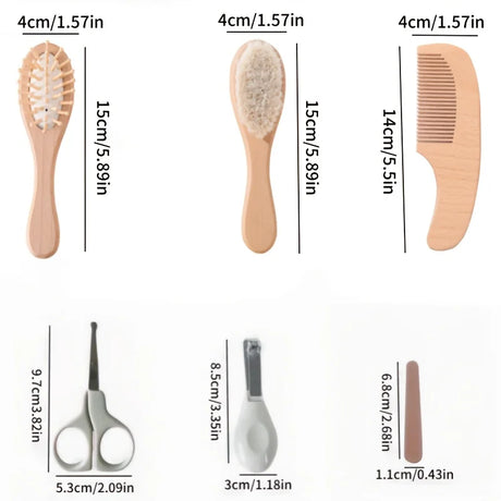 4/6pcs baby Care Set - Newborn Scalp Cleaning Soft Brush, Beechwood Bath Massage Comb, Air Cushion Comb, Nail Clipper, Cutter