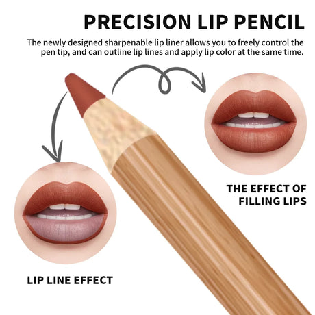 12 Matte Lip Liner Pencil Set Color Rendering Easy Makeup Waterproof Durable Lip Makeup Cosmetics Valentine's Day Gift