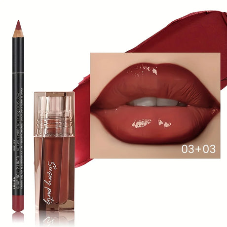 2-Pack Moisturizing Lip Gloss And Liner 3D Precise Shaping For A