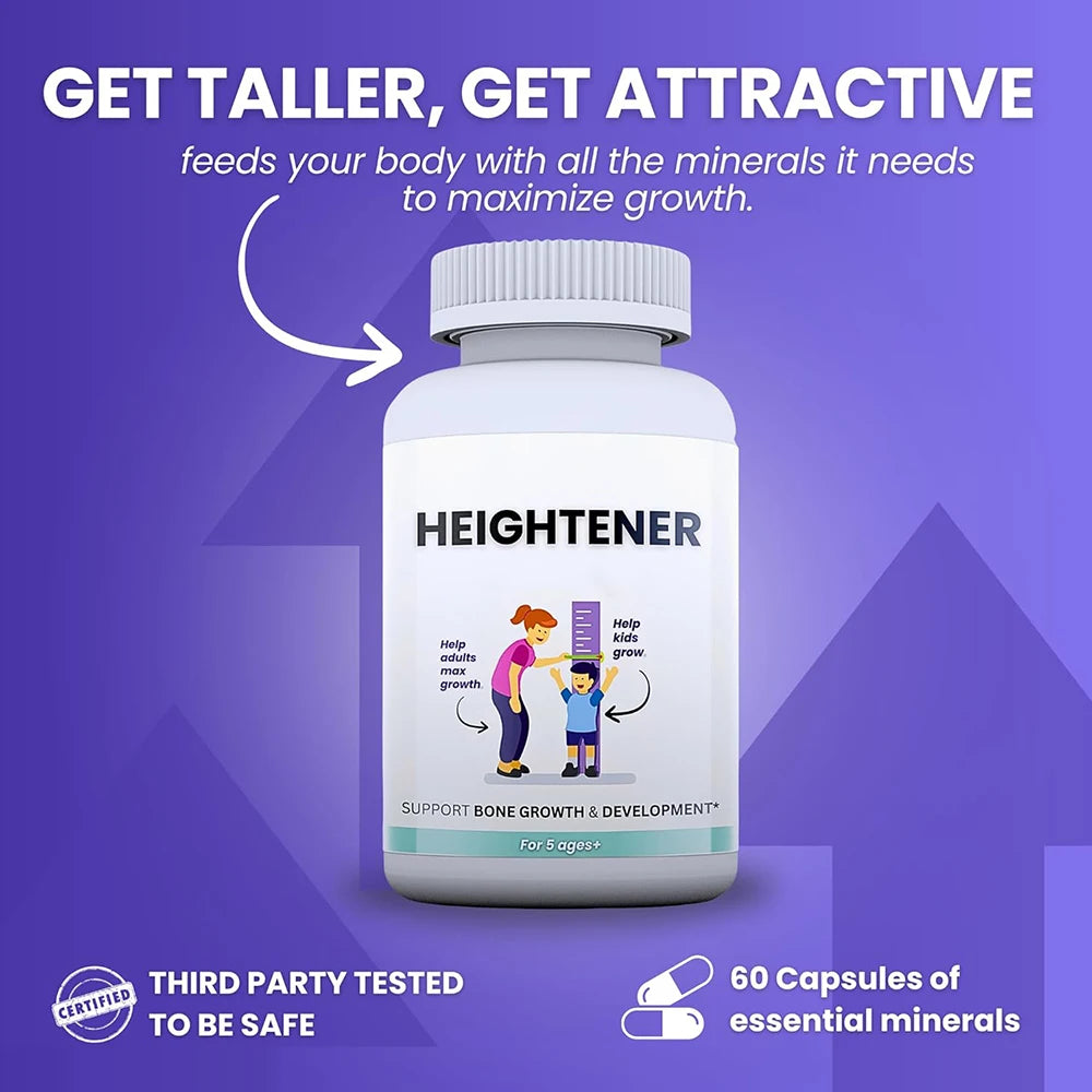 Heightener - Natural Height Growth Supplement for Kids, Teens and Adults to Increase Bone Strength and Grow Taller, Height Pills
