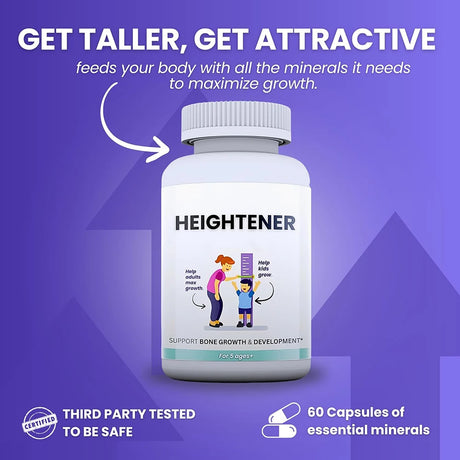 Heightener - Natural Height Growth Supplement for Kids, Teens and Adults to Increase Bone Strength and Grow Taller, Height Pills
