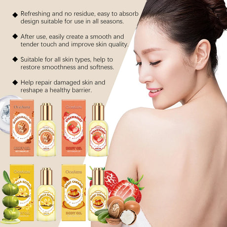 OceAura Strawberry Body Oil Vanilla Sweet Caramel Perfume Moisturizing Skin Barrier Repair Nourish Marshmallow Body Massage Oil