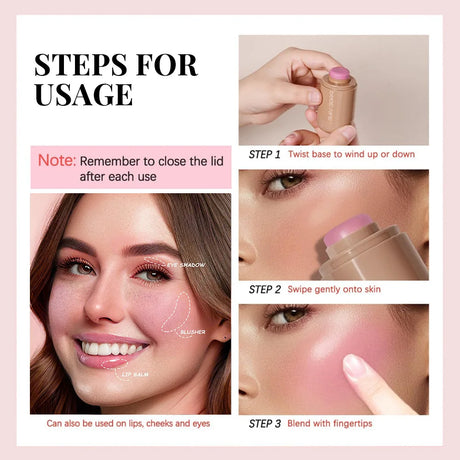 Pocket Matte Blush Stick Long Lasting Non-Sticky Lip & Cheek Tint Natural Nude Brightening Contour Rouge