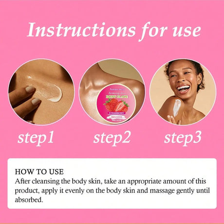 Strawberry Body Glaze Firming Skin Body Cream100g Moisturizing Body Butter Body Lotion Smooth Fine Lines Anti Dry Rough Skin Luminous Soft Non Greasy Strawberry Scent For All Skin Daily Skin Care