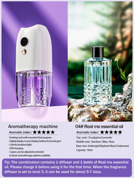 Multi-functional rechargeable portable aroma diffuser essential oil diffuser timer air freshener car home living room bathroom