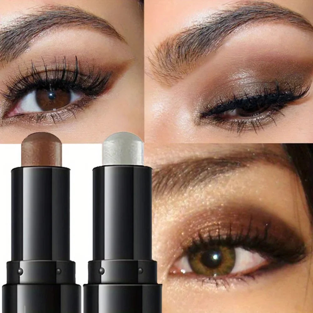 Dual-Ended Eyeshadow Stick, Matte & Shimmer, Waterproof Long-Lasting 3-Color Creamy Pencil, Smoky & Natural, Xmas Winter