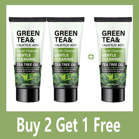 Men's Facial Wash 60g - Green Tea & Salicylic Acid, Deep Cleansing, Oil Control, Tea Tree & Charcoal, For Men