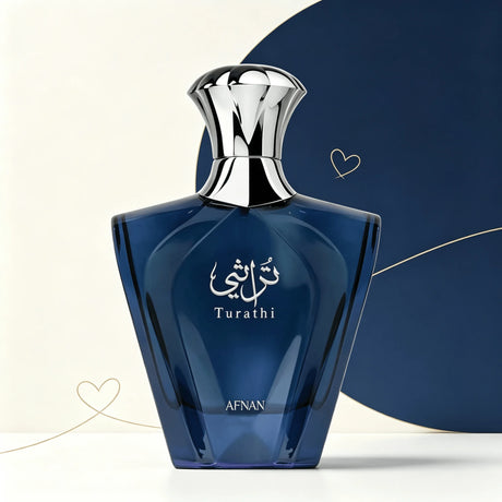 Afnan Turathi Men EDP Perfume Luxury Arab Design Glossy Deep Blue Bottle Rich Oriental Woody Scent Holiday Birthday Gift For Him