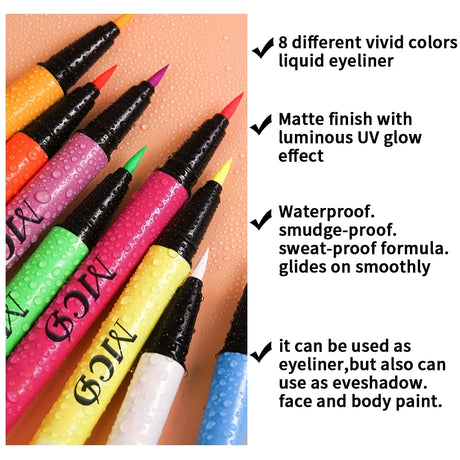8Colors Liquid Eyeliner Neon Colored Pen Waterproof Uv