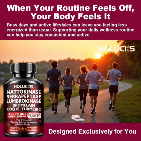 High Potency Enzyme Complex, with Lumbrokinase & CoQ10, Boost Vitality, Cellular Energy & Immune Health, Middle Aged Daily