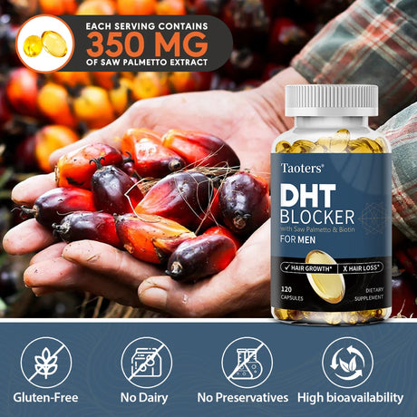 DHT Blocker Hair Growth Supplement with Saw Palmetto, Support Thicker Hair Reduce Thinning & Breakage, Boost Scalp Health