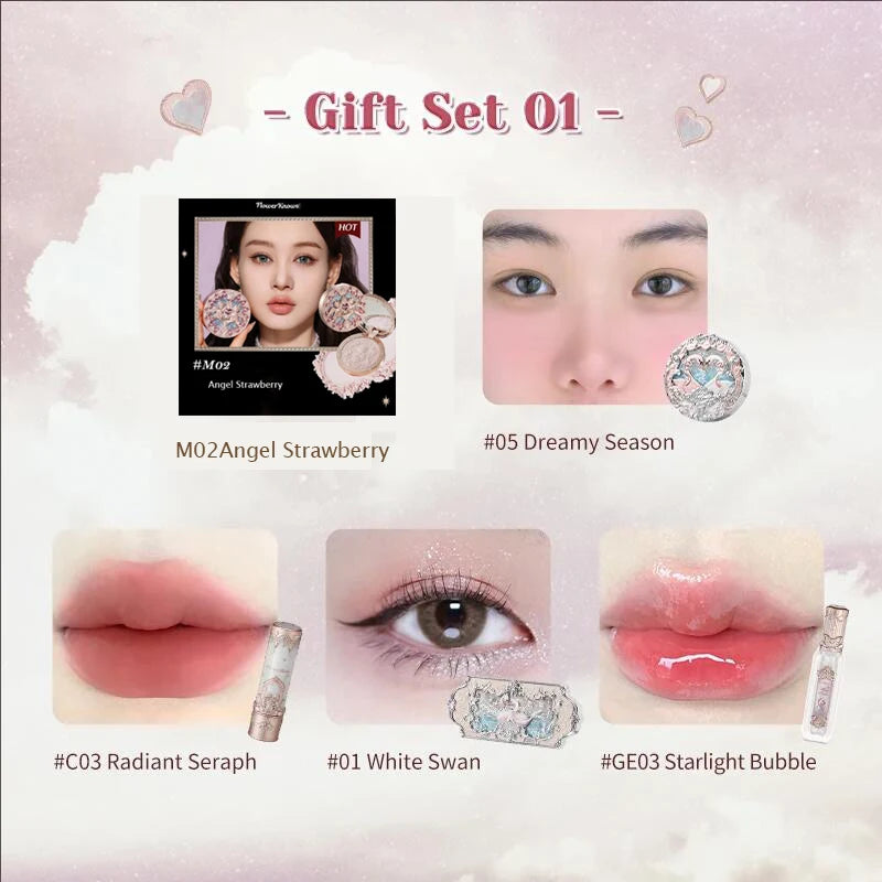 Flower Knows Makeup Kit Full Professional Makeup Gift Set Mermaid Angel Highlight Swan Lipstick 5 Piece Set