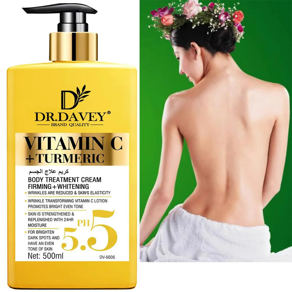 Vitamin C+Turmeric Body Lotion Brightening Cream. Anti-aging cream for age spots, dark spots on face, hands, body. Large 500ml