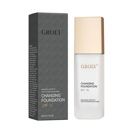 GROEI Changing Foundation SPF 15 - 30ml Adaptive Color Makeup, Auto-Match Your Skin Tone, Lightweight Cover Blemishes & Redness