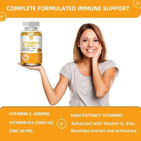 Vitakit Vitamin C 1000mg with Zinc 20mg 120 Capsules Vitamin Dietery Supplement | Non-GMO & Gluten Free Vegan
