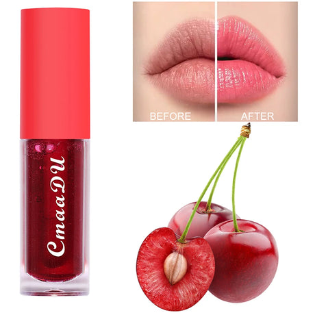 CmaaDu 1 Pcs Moisturizing Hydrating Lip Gloss Lipstick Cherry Flavor Fruit Anti-cracking Long-lasting Waterproof Lip Glaze Red