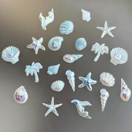 Conch Shell Coconut Tree Mermaid Tail Star Butterfly Heart Rhinestone Bowknot Christmas Snowflake Nail Art Accessory Decorations