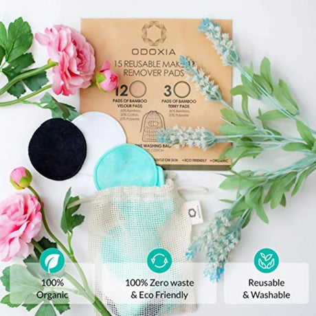 Reusable Makeup Remover Pads Eco Friendly Zero Waste Cotton Rounds Beauty Products 15 Natural Organic Face Pads with Laundry Ba