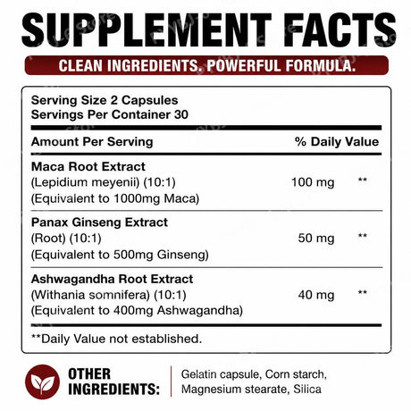 Googeer Maca Capsules with Maca Panax Ginseng and Ashwagandha Supports Energy and Endurance 60 Capsules