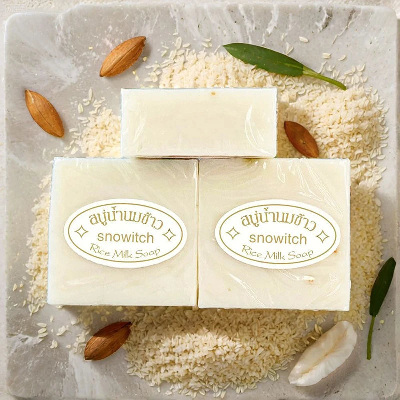 Thai Rice Milk Soap Handmade Soap Bar Gentle Facial Body Bath Shower Cleansing Moisturizing Nourishing Skin Face Body Wash Bar