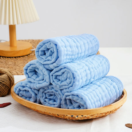 6PCS Muslin Baby Towel Set,Solid Color Multipurpose Face Towels Washcloths,Burp Cloth Feeding Bibs Cozy Soft Cloth Wipes