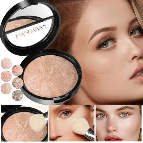 Luminous Finish Setting Powder Lasting Oil-control Shimmer Marble Baked Powder Brightening Face Powder Compact Foundation Makeup