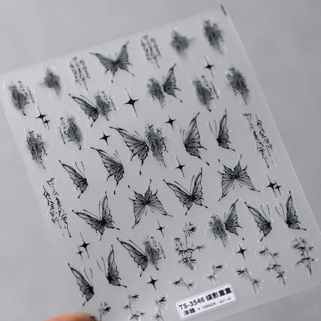 3D Embossed Butterfly Nail Art Stickers Decals Self-Adhesive Nail stickers 5D Black Butterfly Nail Supplies