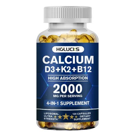 HOLUCKS Calcium D3+K2+B12 Capsules, with Calcium & Vitamin D3, Support Bone, Muscle & Heart Health