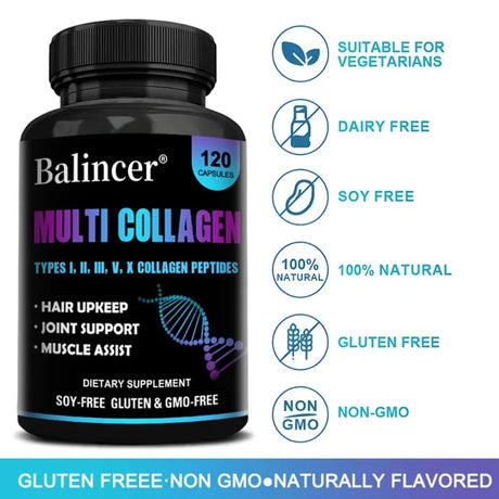 Multi Collagen Peptides Capsules - Supports Skin, Hair, Joint Health, Promote Collagen Production, Delay Aging,Enhances Immunity