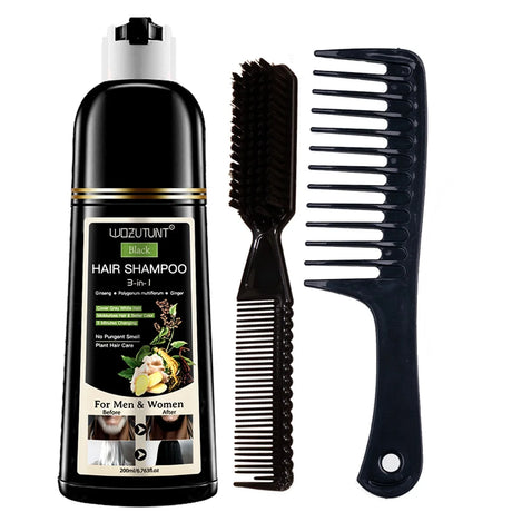 200ml 3 In 1 Natural Herbal Hair Dye Shampoo Black Dark Brown Cover Gray Deep Nourishing Fast Hair Coloring Cream for Women Men