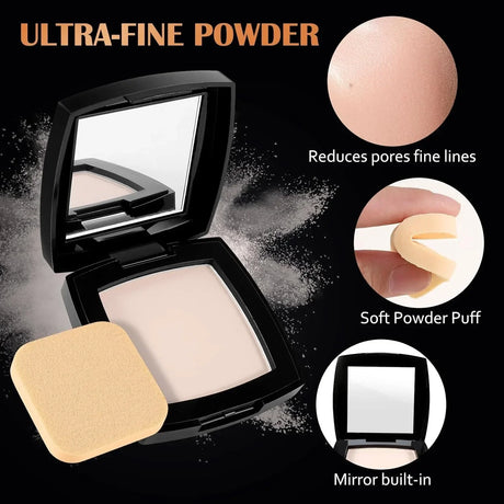 Long Lasting Matte Setting Powder Oil Control Pore Minimizing Flawless Makeup Portable Facial Powder for Smooth Skin Finish