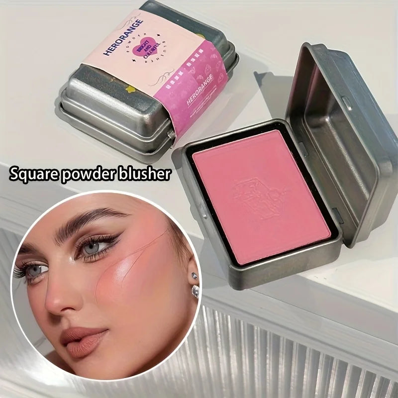 Herorange 6 Colors Iron Box Blush Palette Matte and Fine Shimmer Low Saturation Waterproof Long Lasting Easy to Apply