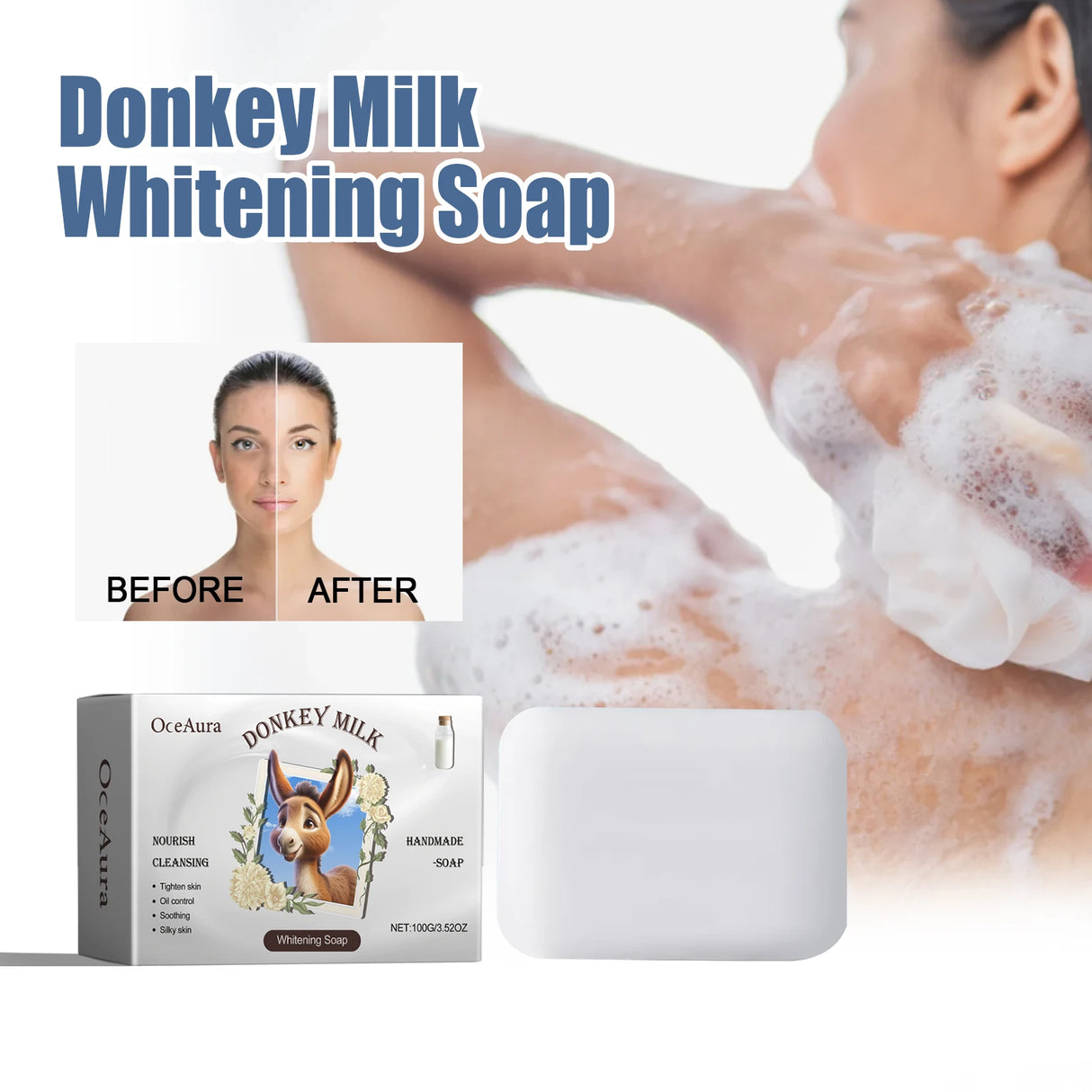 Body Cleansing Soap Moisturizing Nourishing Skin Improve Dullness Donkey Milk Soap Oil Control Exfoliator Natural Handmade Soap