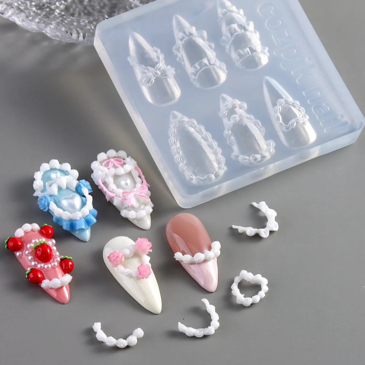 Lace Bowknot Nail Art Mold, French Manicure Silicone Stencil for DIY Nail Decoration, Nail Design Tool, Nail Printing Template