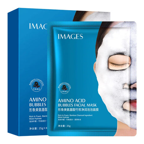 1 Box Contains 4 Pieces, Bamboo Charcoal Bubble Cleansing Mask - Hypoallergenic, Plant-Based Fiber, Deep Moisturizing and Purifying Mask, Suitable for All Light Beige Skin Types, Unisex, Multi-Functional Skincare Product