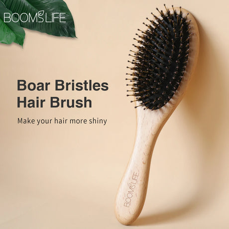 Bristle Hair Brush Women Hair Anti-Static Scalp Massage Comb Wood Hair Brush for Curly Thick Long Hair Detangler