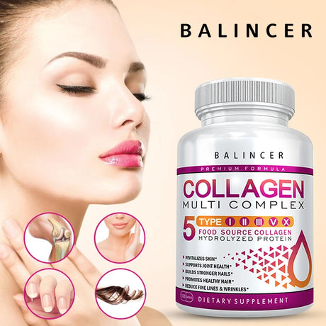 Multi Collagen Supplement - Skin Care Capsules, Firming Skin, Promoting Hair and Nail Growth, Anti-oxidant