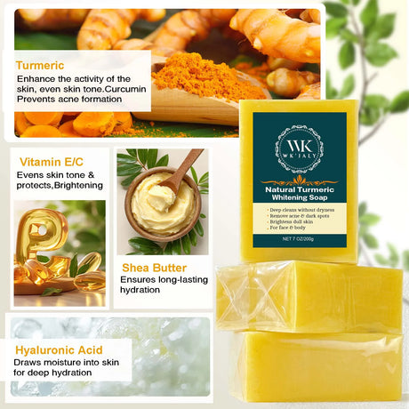 WK JALY Turmeric Lightening Soap Bar, Anti Acne, Dark Spots, With Hyaluronic Acid, Even Skin Tone, For All Skin Types