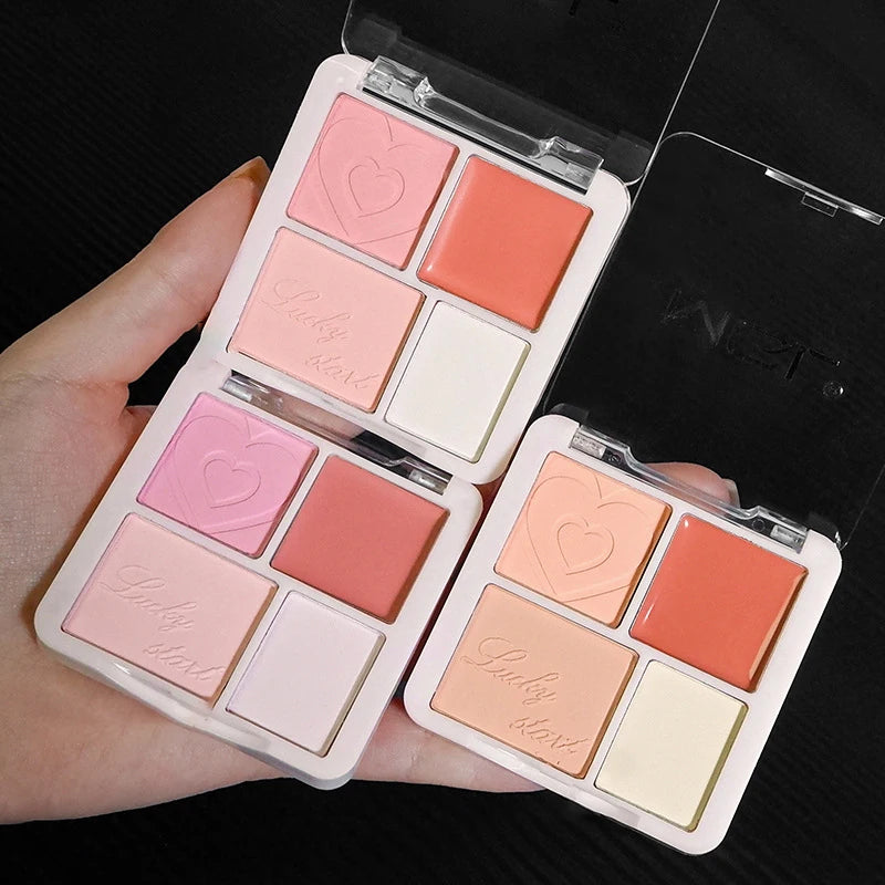 4 Color Pink Peach Blush Powder Cream Palette Highlighter Matte Expanding Color Brightening Face Blusher Rouge Makeup Cheek Tint