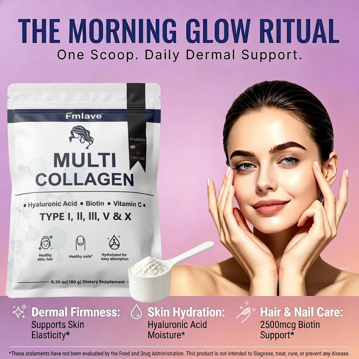 Fmlave Ingredients Multi Collagen Peptides Powder, – Hydrolyzed Type I,II,III,V,X with Biotin, Hyaluronic Acid, Vitamin C – Unflavored Collagen for Women & Men, Easy Dissolve