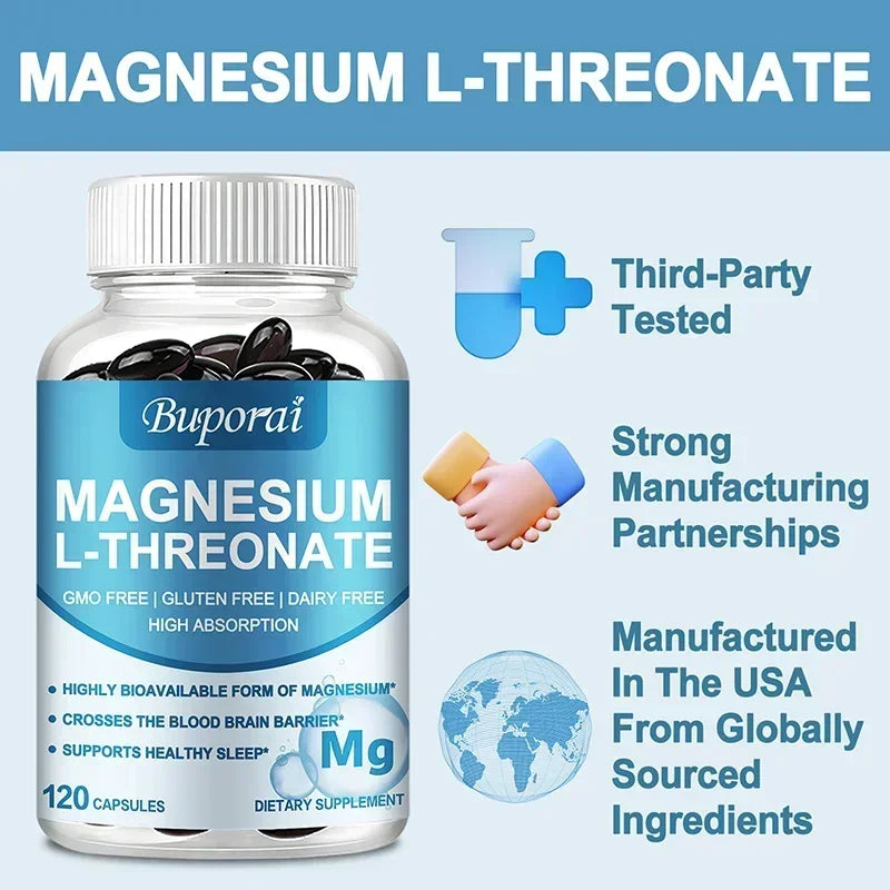 Magnesium L Threonate - Focus and Memory Enhancer, Supports Nerve Function, Muscle Strength, Bone and Joint HealthSupplements
