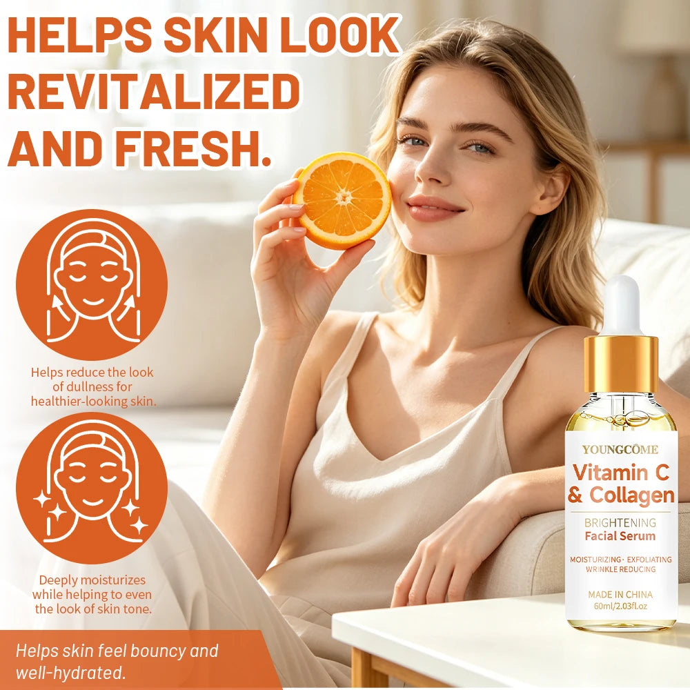 Facial Serum, YOUNGCOME Vitamin C & Collagen Hydrating Facial Serum, Lightweight Daily Moisturizing Serum with Nourishing Formul