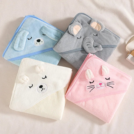 PANGDUBE Baby Hooded Towel Cartoon Animal Coral Velvet Fast Absorbent Soft Newborn Toddler Bathrobe Swaddle Wrap Kids Gift