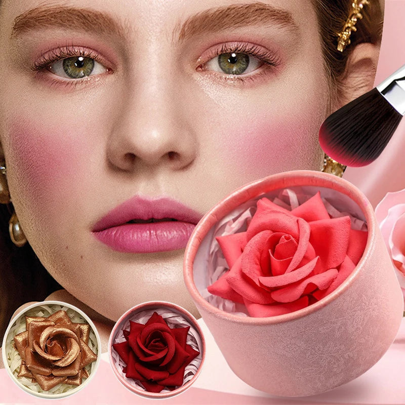 3D Rose Petal Blush Highlights Natural Makeup Brightening Cheek Long Lasting Waterproof Matte Highlighter Shimmer Blusher Makeup