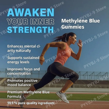 Methylene Blue Gummies 5mg, 99.9% Pure USP‑Grade, for Cognitive Support, Mental Clarity, Lifted Mood, Sharper Focus, 30/60 CT
