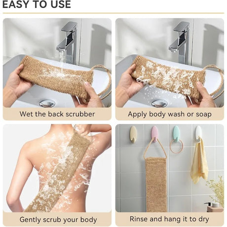 Exfoliating Back Scrubber, Shower Bath Towel Strap with Handle