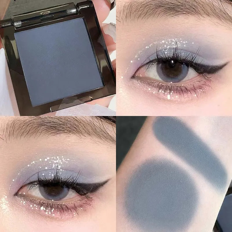 Purple Glitter Eyeshadow Makeup Pearlescent Shimmer Black Eyeshadow Plate Waterproof Long Lasting Monochrome Eyeshadow Cosmetics